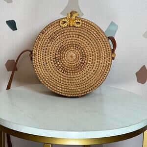 Rattan Round Canteen Crossbody Boho Handbag Purse‎